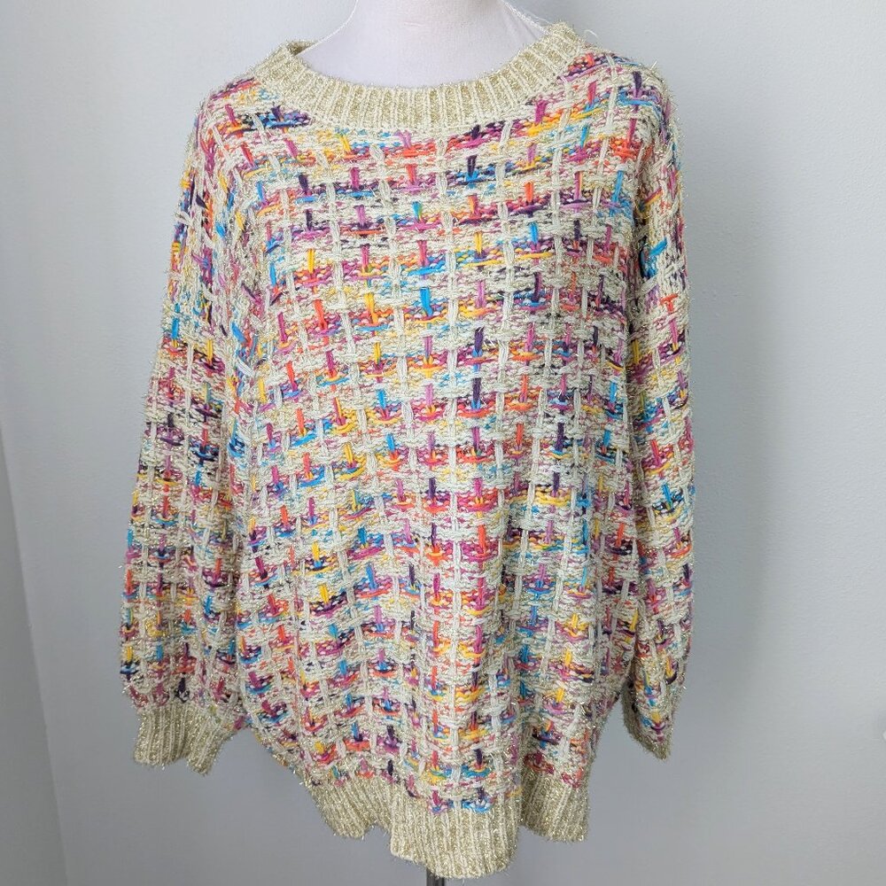 NWT Stellah by Anthropologie Sparkle Tweed Multicolored Sweater, Medium